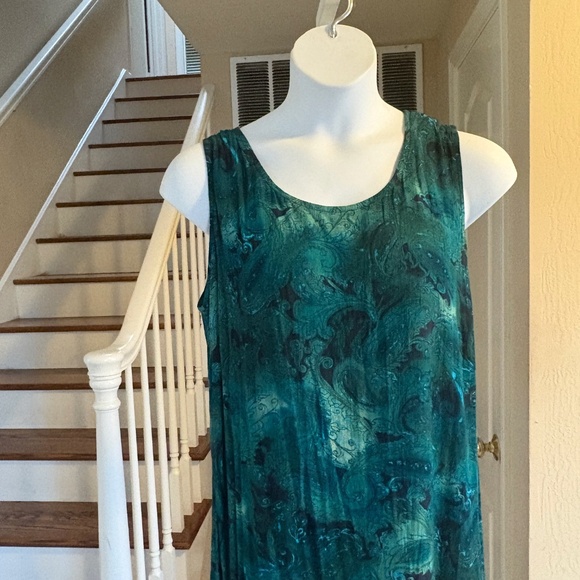 NWT CM Shapes 2 Pc Long Dress & Over Blouse Dark Green Subtle Paisley 2X - Picture 4 of 5